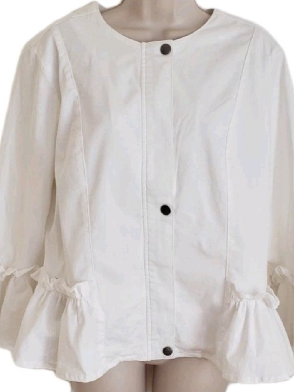LAL LIVE A LITTLE WHITE COTTON RUFFLED JACKET LARGE
